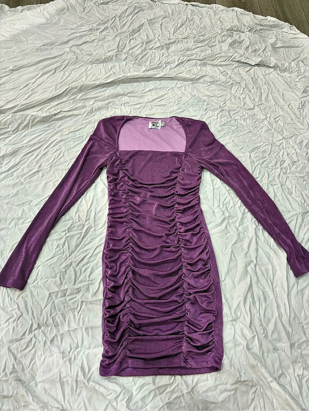 Princess Polly Everleigh Mini Dress Ruched Long Sleeve Purple US 6